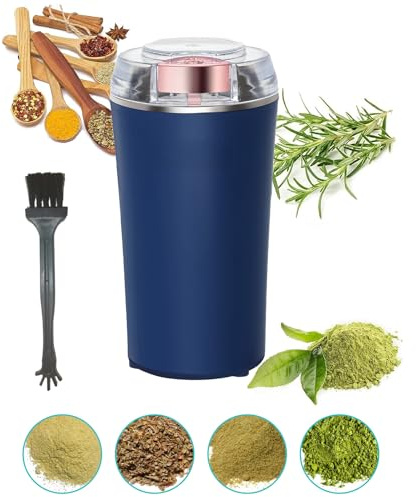Electric Herb Grinder 200W Powerful Fast Grinding for Dry Spices Flower Buds with Brush, Easy On/Off One-Touch Push Button Powder Grinder Perfect For Herbs, Spices, Nuts, Grains and Coffee Beans