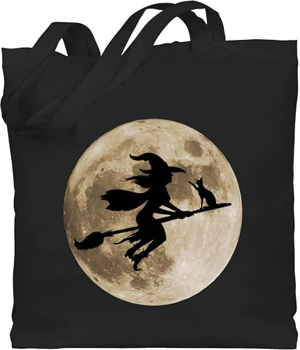 Shirtracer - Baumwolltasche - - Taschen - Hexe Halloween Hexen auf Besen Vollmond Katze Witch Mond