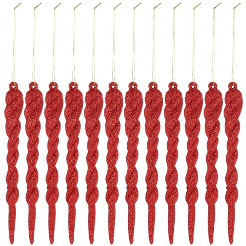 AOKWAWALIY Pack of 12 Christmas Icicles Christmas Tree Pendants Red White Decorations Christmas Window Icicle Christmas Fireplace Icicle Ornaments Glass Small Pendant Plastic