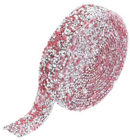 QUARKZMAN 1 Pieza Cinta de Diamantes de Resina con Adhesivo de Base Plateada y Ribete Rosa de 3 Yardas x 0.8 Pulgadas para Manualidades y Ropa Diy