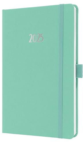 SIGEL J5409 Wochenkalender 2025 A5, Jolie, mintgrün, Hardcover mit Textileinband, Gummiband, Stiftschlaufe, Einstecktasche, 174 Seiten, vegan, Buchkalender, Terminplaner