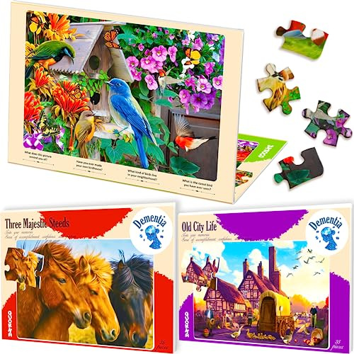 Quokka Rompecabezas Adultos con Alzheimer - 3x35 Piezas Grandes Puzzle Pajaros y Caballo para Ancianos - Juego Cognitivo para Adultos - Entretenimiento Juegos para Personas Mayores con Demencia