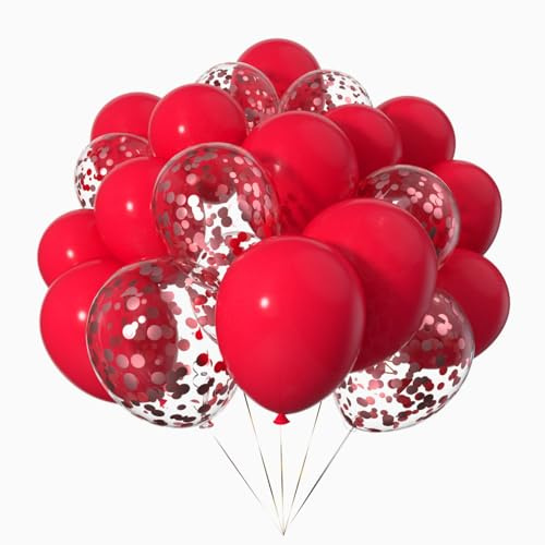 Ainmto 50 Stück 12 Zoll Luftballons Rote Helium und Ballons Konfetti Rot für Geburtstag, Hochzeiten