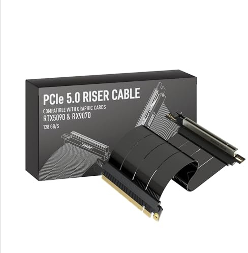 LINKUP - AVA5 Riser PCIE 5.0-kabel | Klar för RTX5090 RX9070 GPU | Hastighet x16 128 Gb/s | Kompatibel med PCIe 4.0 & WRX80/WRX90E | Rak vinkel, svart 15 cm (total längd 19 cm)