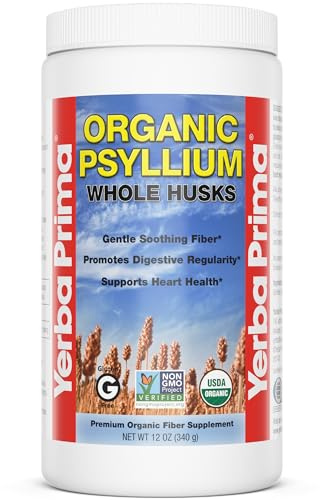 Yerba Prima Organic Psyllium Whole Husks, 12 Ounce Fiber Supplement, Non GMO, Certified Organic