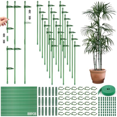 Pflanzenstäbe, Rankhilfe, 36 Pflanzstab mit 18 Verbinder und 36 Karabinern, Gartenstäbe, Pflanzenhalter, Ranghilfe, Rankstäbe für Pflanzen, Gurken, Tomaten, Orchideen, Bohnen, Erbsen