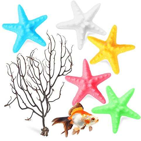 BELLIFFY 6stücke Teiliges DIY Aquarium Ornament Mit Sea Fan Und Seestern Natürliche Bunte Korallen Nachbildung Langlebige Kunststoff-deko Für Kleine Fische Und Unterwasserlandschaften Im Fi