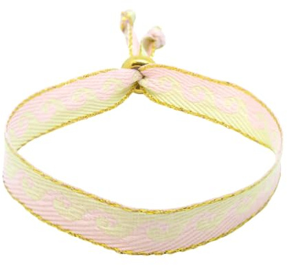 Selfmade Jewelry - Bracelet Festival Déclaration en Tissu pour Femme en Rose pour Tenue de Festival (Vague (Rose-Blanc))