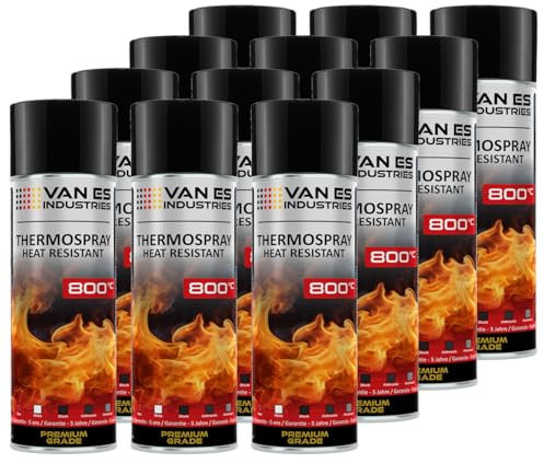 VE-INDUSTRIES 12x Ofenlack Ofenfarbe hitzebeständige Thermolack Kaminlack Farbe 800°C schwarz-matt 400 ml