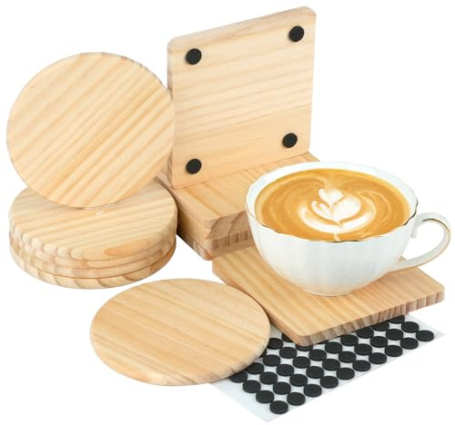 RETON 12 sottobicchieri in legno non finiti, rotondi da 10,2 cm, vuoti, con 50 morbidi piedini in legno, per creazioni fai da te, incisione laser, decorazioni per pittura (12)