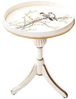 MEILISHAOMEI Runder Beistelltisch,Sofa-Beistelltisch fürs Wohnzimmer,handbemalter runder Tisch,Birkenholz,Antik-Optik,Auto-Drehdesign,3 Farben(Farbe:Weiß,Größe:18,89–25,39 Zoll)