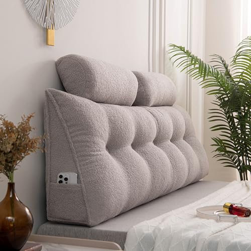 Wandkissen Bett, Rückenkissen mit Nackenrollenkissen, Keilkissen mit Waschbarem Bezug, Lesekissen für Bett und Sofa, Rückenpolster zum Anlehnen im Bett,Grau,180×60×20cm