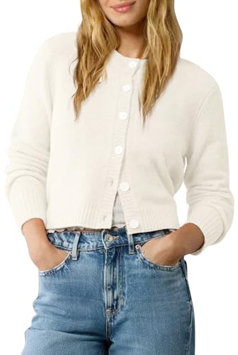 Urban CoCo Women’s Cropped Cardigan Sweater Lightweight Long Sleeve Y2K Fall Spring Jacket Clothes 2026 (White,M)