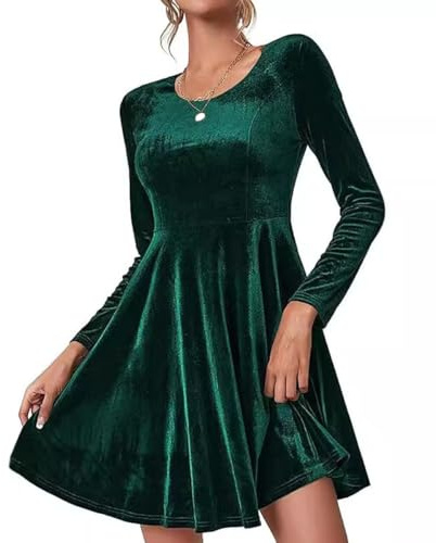 ABINGOO Mujer Terciopelo Vestido Elegante Manga Larga Cóctel Vestido Fiesta Bodycon A-Line Vestido Cuello Redondo Mini Vestido(Verde,L)