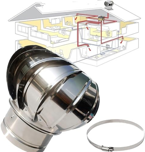 Generisch Stainless Steel Roof Fan 200 250 300mm Chimney Fan Wind Powered Roof Ventilation Wind Turbine Exhaust Cap (110mm/4)
