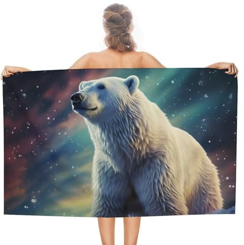 Schwimmbadtuch Nordlichtbär Campingtücher Mikrofaser Reisetuch Tragbares Duschtuch Für Picknicks Kinder 80X130Cm