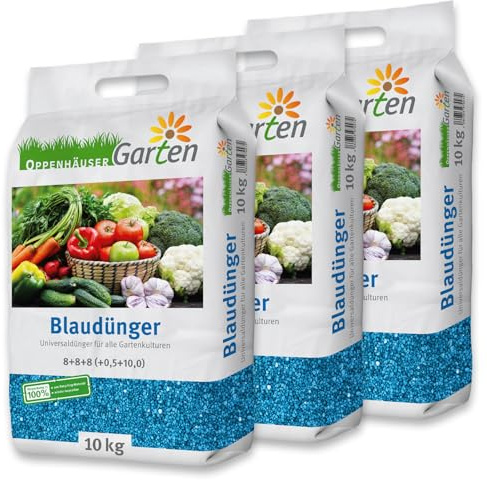 OPPENHÄUSER Engrais bleu 30kg pour jusqu’à 450m² – Engrais pour fruits, légumes et plantes robustes, apport nutritif optimal, effet longue durée
