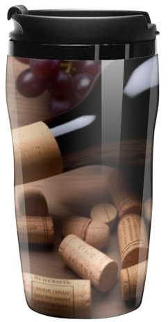 AQRJLPM Bouteille de vin en liège - Tasse à café de 250 ml - Double paroi isotherme - Gobelet de voyage pour thé chaud/glacé à emporter - Avec couvercles - Anti-fuite et antidérapant - Pour la maison