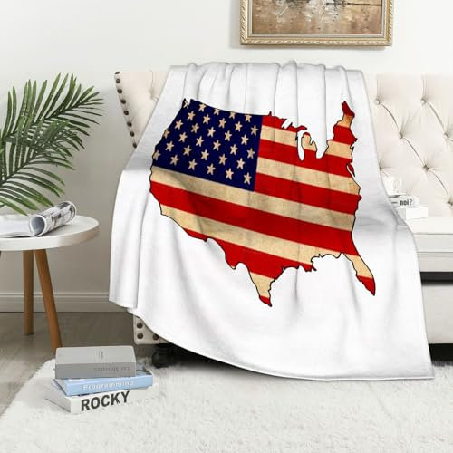 MAAPCHP Kuscheldecke Flauschig Decke Fleecedecke USA-Flaggenkarte Wohndecke Warm Winter Weich,Decke Couch Blanket,Wohn- & Kuscheldecken 100 x 130 cm,Sofa überwurfdecke