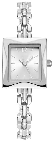 GOODLIYA Lyxig guldklocka för kvinnor liten dam fyrkantig klocka mode kvarts armbandsur vattentät klocka (silver), SILVER, Mode