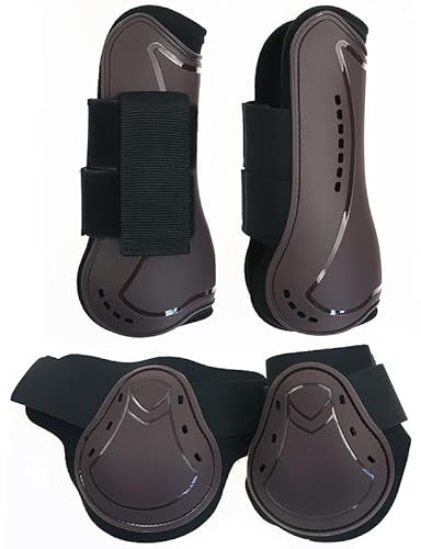 Merauno ® Horse Gaiters Fetlock, robuster PU Shell elastischer Haken Schleifenverschluss, Tendenstiefel, Weich gefüttert, Stoßdämpfend, atmungsaktive Löcher zum Springen, Reiten, Events (L, Braun)