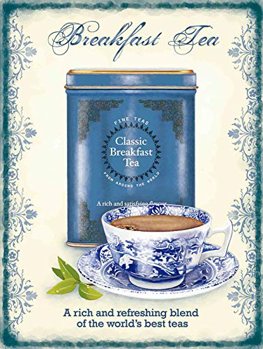 Breakfast Tea Porcelain Fine Teas Tin Metal Aluminum Wall Sign Plate 12X8 inches Rustic Vintage Wall Decor Signs Bar Pub Art