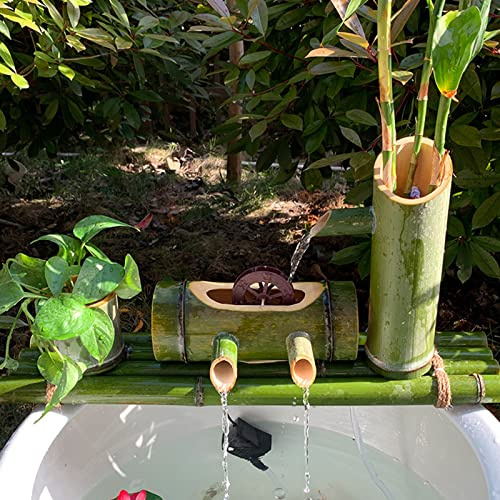 Kit fontana d'acqua in bambù completamente naturale, pompa resistente alle rotture, per giardini zen fai da te interni/esterni, set completo di ornamenti per fontane da 70 cm