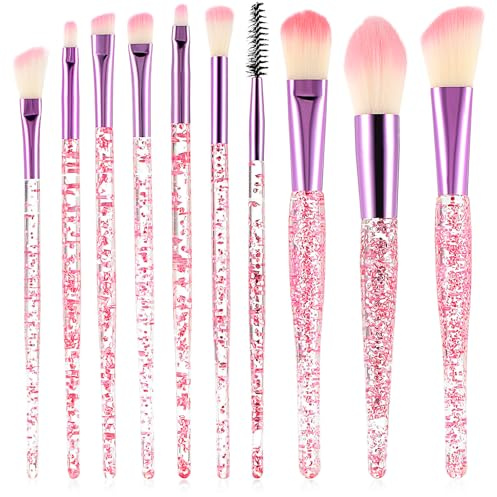 Wanmu 10 Teiliges Glitzer Kristall Make-Up Pinsel Set, Crystal Sparkles Powder Essentials Foundation Brush Werkzeugset für Concealer Lidschatten Eyeliner Schminkpinsel Lidschatten Misch Highlight