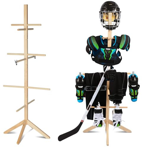 AceOrbit Hockey-Ausrüstungs-Trockenständer aus Holz, Hockeyausrüstung, zum Aufhängen von Sportausrüstung, zum Aufhängen von Jugendlichen und Erwachsenen, einfach zu installieren und zu verwenden, 140