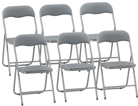 TIENDA EURASIA – Sillas Plegables | Pack de 6 | Material Estructura de Metal y Cuero Sintético | Asiento Acolchado | Respaldo Extendido | 44x48x80 cm | Color Gris