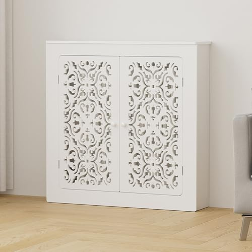 KLWQR Weiße Heizkörperverkleidung Moderne Heizungsverkleidung für Zuhause Heizkörperabdeckung mit Oberer Ablage für Heizung, Fußbodenheizung, Verteiler, Hohlmuster(70x60x15cm/28x24x6in)