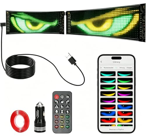 Yigowyigo 2 Stück Devil Eyes LED Augen, 92 * 374mm Flexible LED Panel, Programmierbar Laufschrift Leuchtreklame mit app und Fernbedienung, Leuchtschild Personalisierte Dekoration, IP68 Wasserdicht