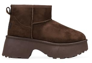 BOSANOVA Botines de Invierno para Mujer en Ante con caña Baja con Interior de Pelo y Suela de Plataforma con tacón. Sin Cierre. Calzado para Mujer Marron 39