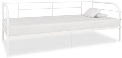 GeenYuu Tagesbett-Rahmen Weiß Metall 90x200 cm, vielseitiges Sofabett für Gäste, Stabiler Bettrahmen aus Metall und Sperrholz, Schlafzimmer Möbel, modernes Design