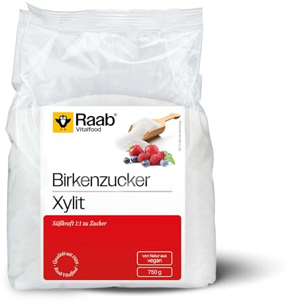 Raab Vitalfood Birkenzucker, Xylit, vegan, 1:1 wie Zucker zu verwenden, Zucker-Alternative, Süßungsmittel, niedriger glykämischer Index, Süßen ohne Reue, zahnfreundlich, 1er Pack (750 g)
