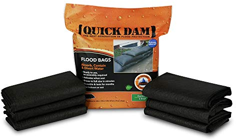 Quick Dam QD1224-6 Wasseraktivierte Flutbeutel, 0,3 m x 0,6 m, 6 Stück, Schwarz