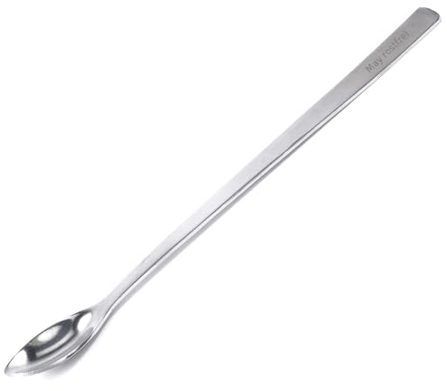 May Apothekerlöffel 20 cm Edelstahl Spatel zum Portionieren | Hitzebeständiges Laborzubehör mit langem Griff. Spülmaschinenfest für Hobby, Modellbau und Haushalt