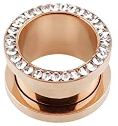 eeddoo Flesh Tunnel mit klaren Kristallen Rosegold Edelstahl