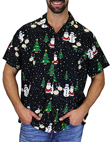 Funky Hawaiisk Hawaiian Skjorta, Kortärmad, Jul, X-Mas, Christmas Buddies, Svart, 4XL