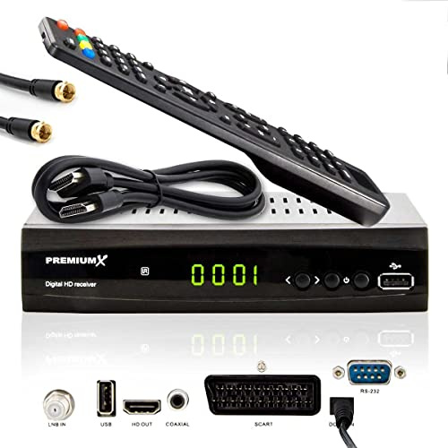PremiumX HD 521 B FTA Digital TV SAT Receiver DVB-S2 FullHD Satelliten Empfänger HDMI SCART USB Mediaplayer Antennenkabel, Vorprogrammiert