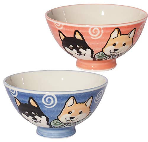 Minoru Keramik-Reisschale Shiba Inu Pink & Blau Durchmesser 11,7 cm 2 Farben φ4,64×H 2,48 Zoll