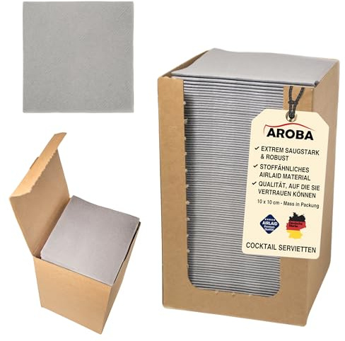 100 Aroba Airlaid Cocktail Servietten Stoffähnlich Dessert Serviette 20x20 cm 1/4 Falz Hochwertig|21 Farben|Hochzeit Geburtstag Bar Caffee Disco Hotel Catering Party Grau