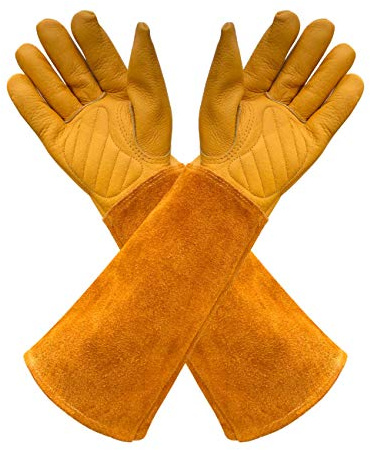 Nuo Wen Gardens Leder-Gartenhandschuhe für Damen und Herren, dorn- und schnittfeste Gartenarbeitshandschuhe mit langem, robustem Handschuh, geeignet für dornige Sträucher, Kakteen, Rose, Größe XL