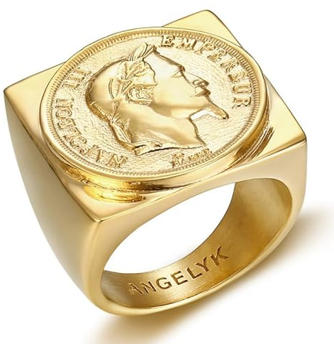 BOBIJOO Jewelry - Bague Chevalière Homme Napoléon III Carré Pleine Acier INOX 316L Plaqué Doré Or Louis - 68 (12 US)