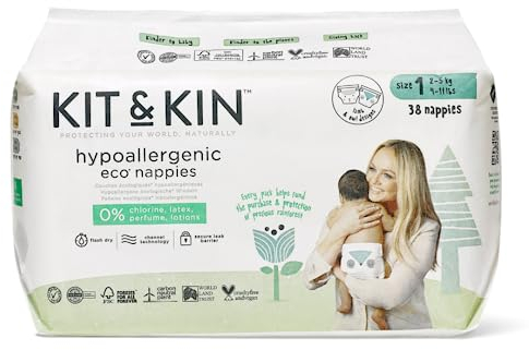 Kit & Kin Premium Öko-Windeln Größe 1 für Neugeborene (2-5 kg) 152 Windeln, Pflanzliche & Hypoallergene Babywindeln, Zuverlässiger Auslaufschutz, Vegan & tierversuchsfrei