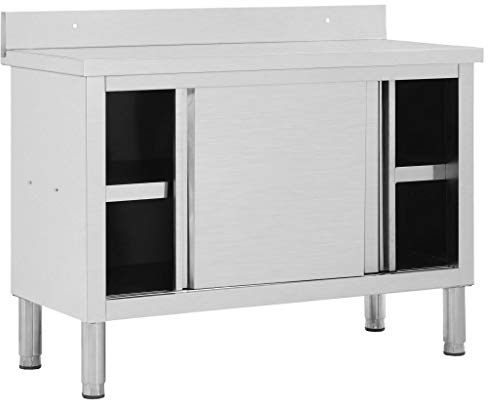 Susany Edelstahltisch Aktenschrank Arbeitsschrank 120 x 50 x 95 cm Mit 2 Schiebetüren,Restaurantschrank Gastro-Arbeitstisch mit Stauraum,Tischplattenhöhe: 85 cm