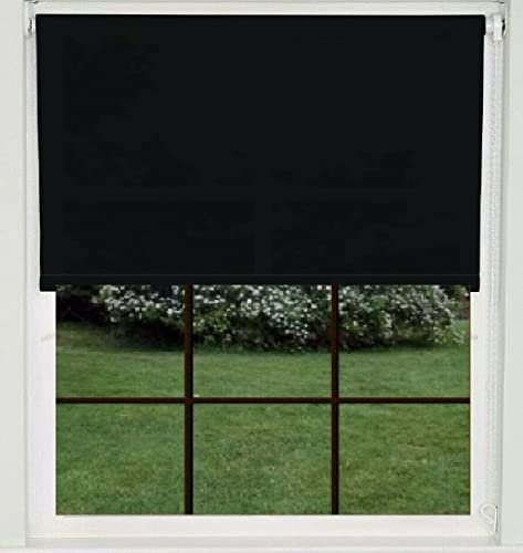 Thermal Insulated Blackout Fabric Roller Blinds, Easy Fit Room Darkening Shades Fittings Included Black (Width 120cm x Length 165cm, Thermal Blackout, Black) (BK004)