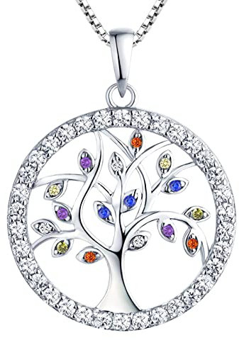 YL Collier Arbre de Vie en 925 Argent Pendentif Coloré Oxyde de Zirconium 5A pour Femmes, Chaîne 45-48CM