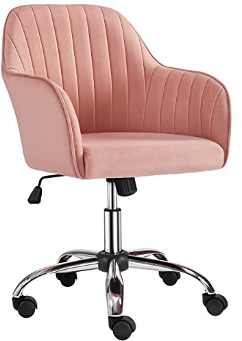 Yaheetech Homeoffice Stuhl, Schminkstuhl, Schreibtischstuhl, höhenverstellbar Drehstuhl, Bürostuhl mit gepolstertem Samtstoff, für Arbeitszimmer, Schlafzimmer, bis 136 kg belastbar, Rosa