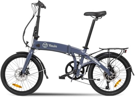 Youin Barcelona - Bicicleta Eléctrica Plegable - Motor 250W - Velocidad 25 km/h - Autonomía 45 km - Frenos de Disco - Batería 36V 9.6Ah - Ruedas 20 - Diseño Ligero y Compacto